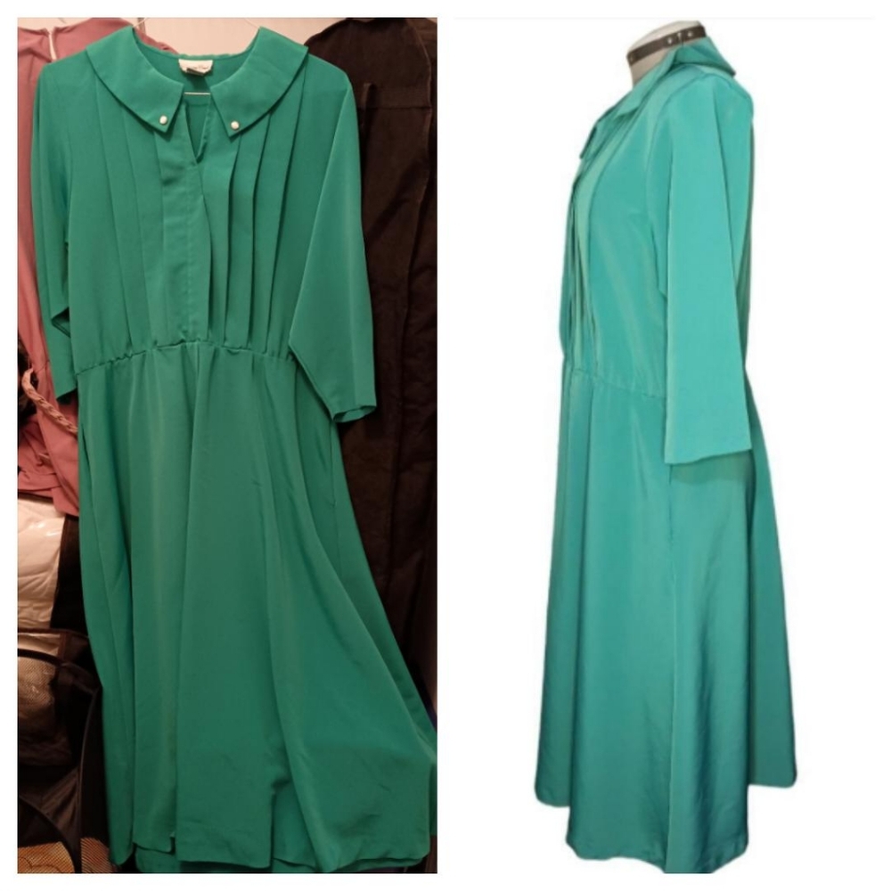 Vintage 🩷 "Carriage Court" Emerald City Green Peter Pan Dress